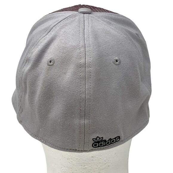 Adidas Trefoil Hat Cap Flex Fitted L Large Gray Red 6 Panel Wool Blend - Picture 3 of 12